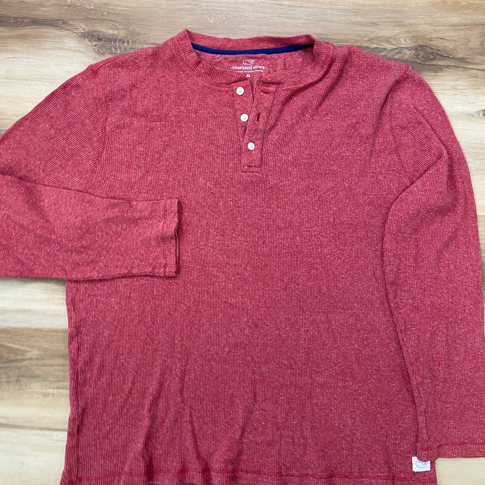 Vineyard Vines Henley Shirt XL Waffle Knit Long Sleeve Red Cotton Blend Casual